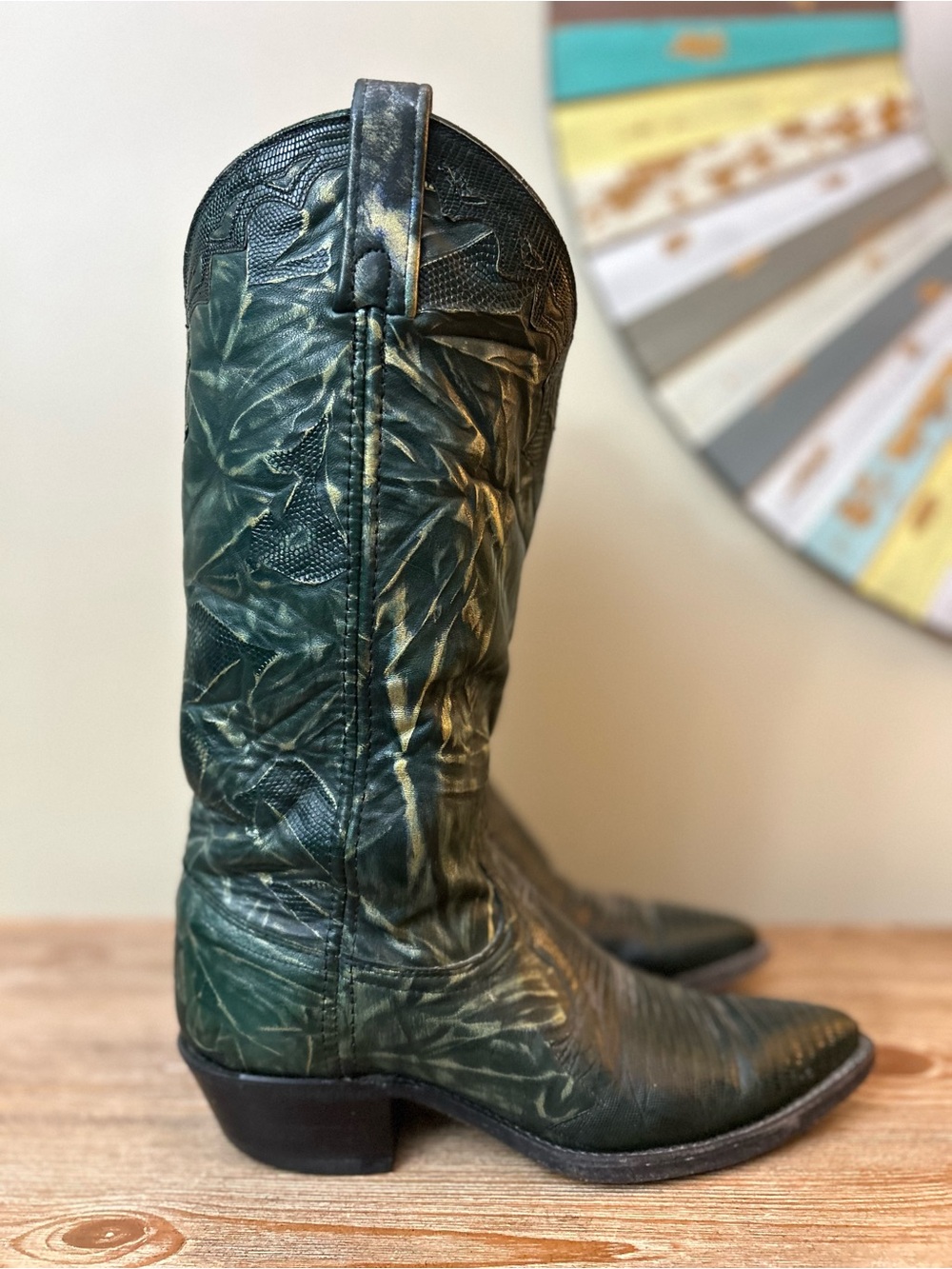 Vintage 80s Dan Post Green Lizard Cowboy Boots Women’s 6.5M